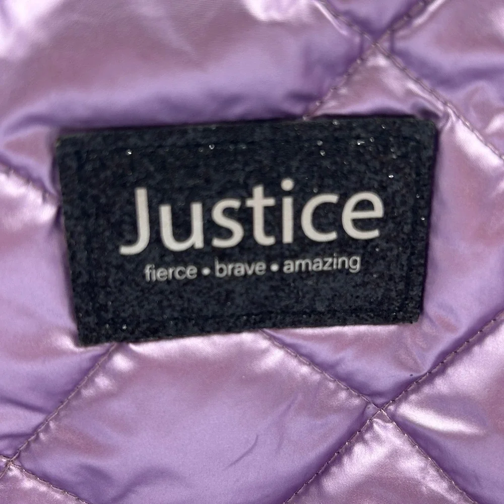 Justice Backpack Purple Girls Metallic Quilted Puffer NWT 13 W x 17 T x 3 D in